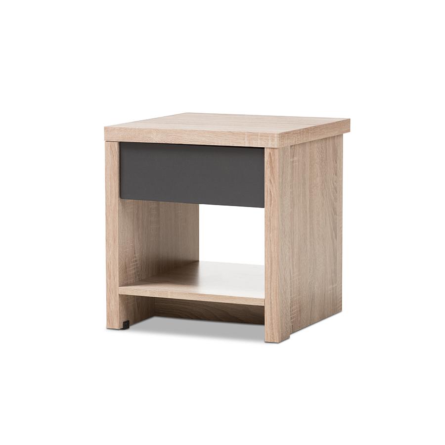 Jamie Modern and Contemporary Two-Tone Oak and Grey Wood 1-Drawer 1-Shelf Nightstand. Picture 1