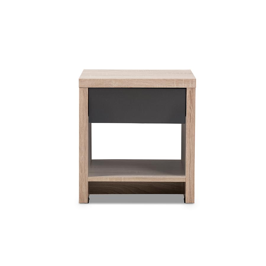 Jamie Modern and Contemporary Two-Tone Oak and Grey Wood 1-Drawer 1-Shelf Nightstand. Picture 3