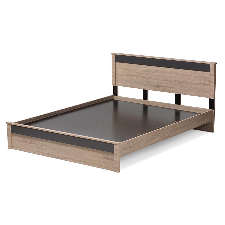 Jamie Modern and Contemporary Two-Tone Oak and Grey Wood Queen Size Platform Bed. Picture 3