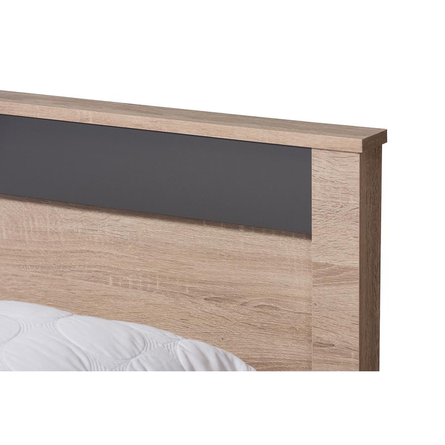 Jamie Modern and Contemporary Two-Tone Oak and Grey Wood Queen Size Platform Bed. Picture 4