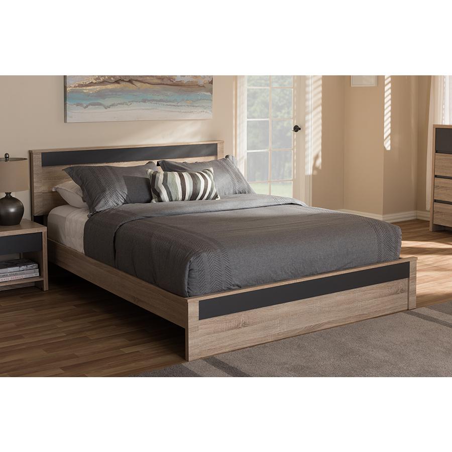 Jamie Modern and Contemporary Two-Tone Oak and Grey Wood Queen Size Platform Bed. Picture 5