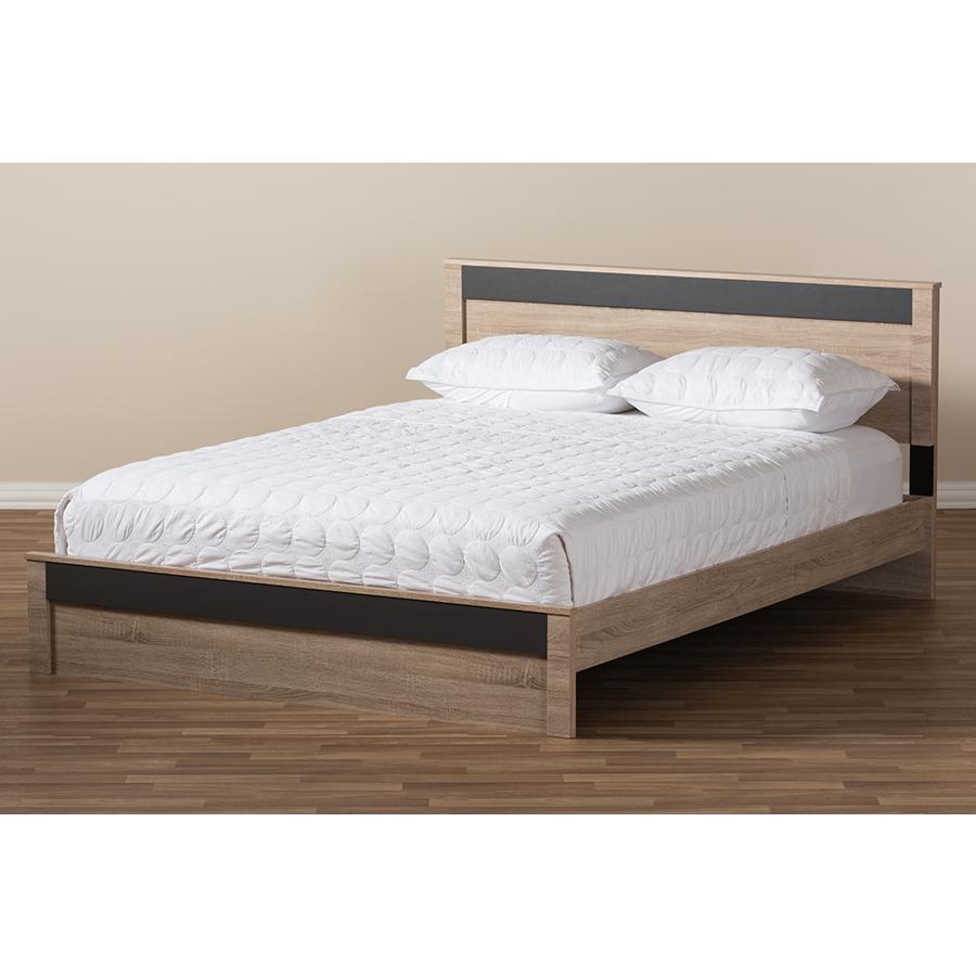 Jamie Modern and Contemporary Two-Tone Oak and Grey Wood Queen Size Platform Bed. Picture 6