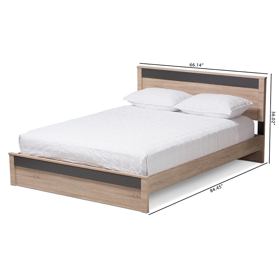 Jamie Modern and Contemporary Two-Tone Oak and Grey Wood Queen Size Platform Bed. Picture 7