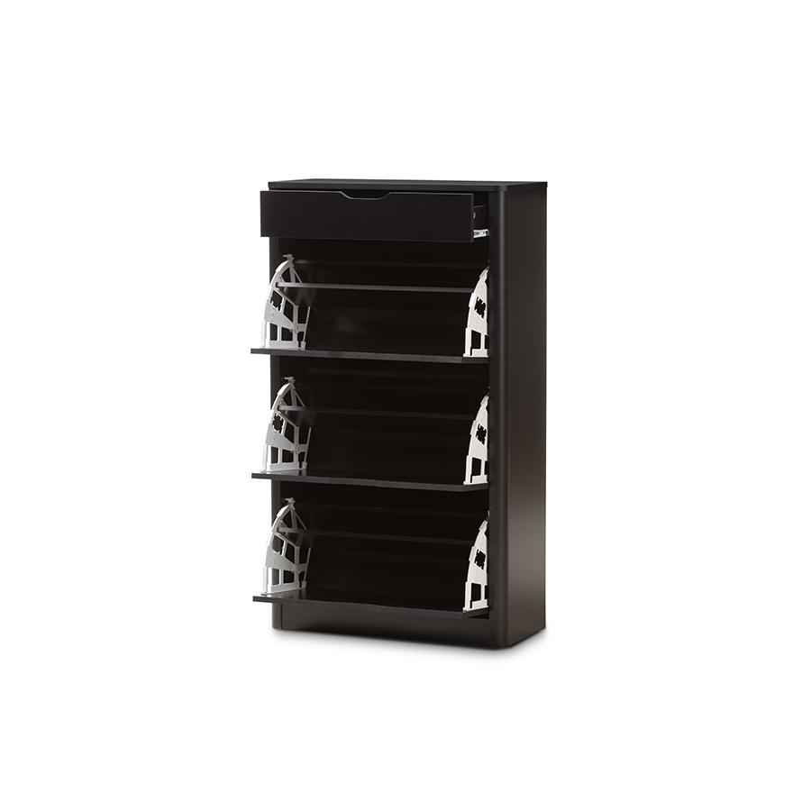 Cayla Modern and Contemporary Black Wood Shoe Cabinet. Picture 2