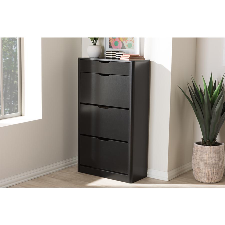 Cayla Modern and Contemporary Black Wood Shoe Cabinet. Picture 5