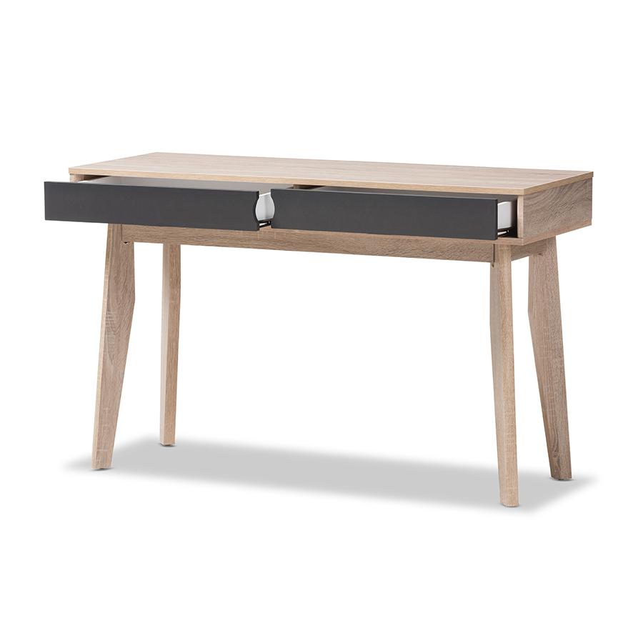 Fella Mid-Century Modern 2-Drawer Oak and Grey Wood Study Desk. Picture 2