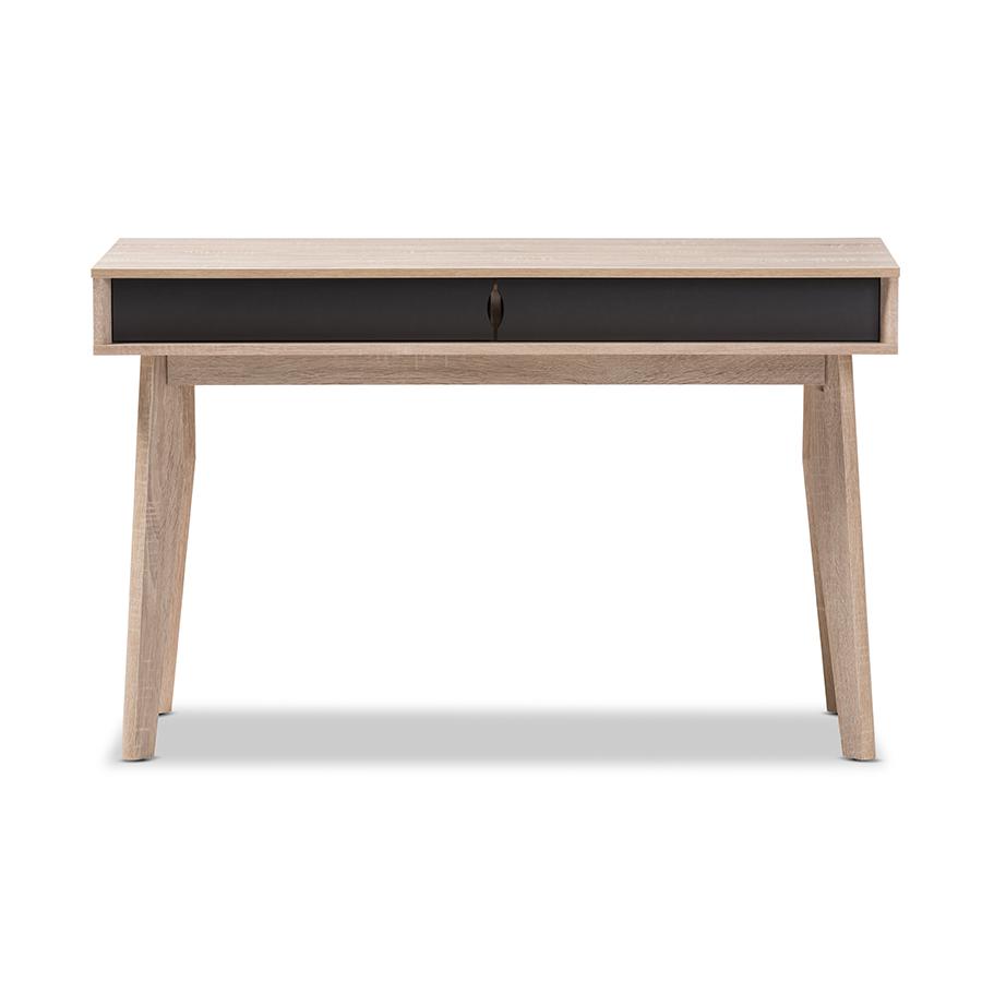 Fella Mid-Century Modern 2-Drawer Oak and Grey Wood Study Desk. Picture 3