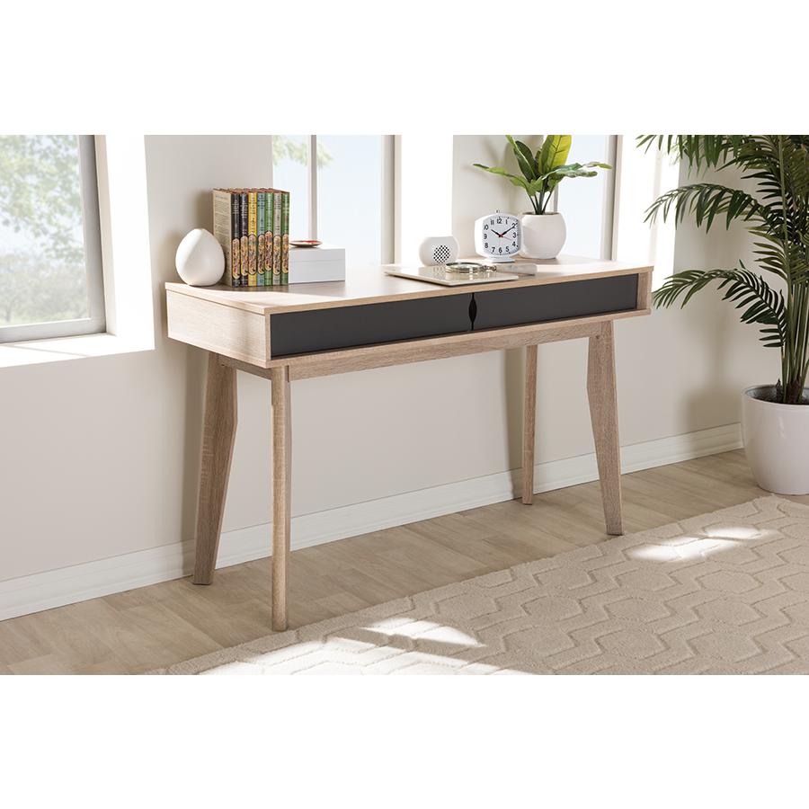 Fella Mid-Century Modern 2-Drawer Oak and Grey Wood Study Desk. Picture 6