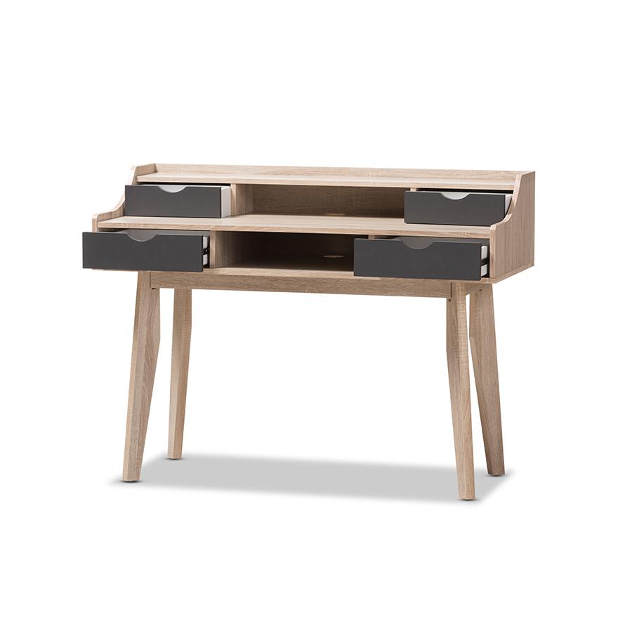 Fella Mid-Century Modern 4-Drawer Oak and Grey Wood Study Desk. Picture 2