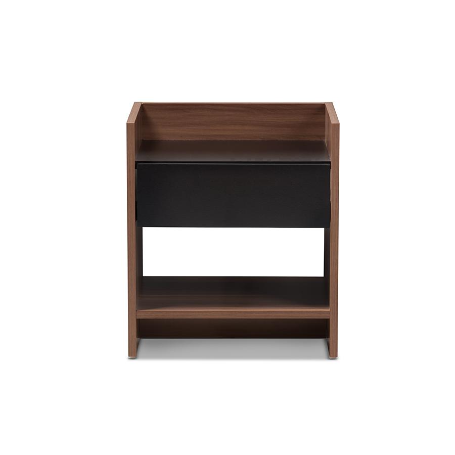 Vanda Modern and Contemporary Two-Tone Walnut and Black Wood 1-Drawer Nightstand. Picture 3
