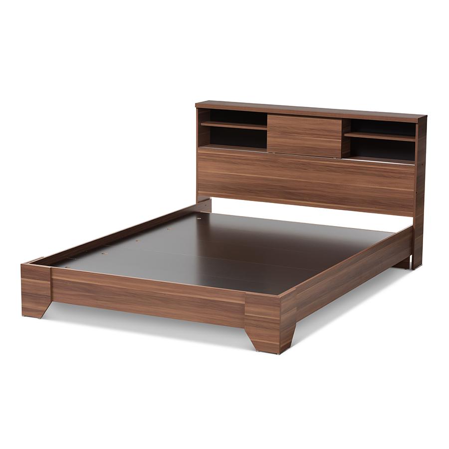 Vanda Modern and Contemporary Two-Tone Walnut and Black Wood Queen Size Platform Bed. Picture 3