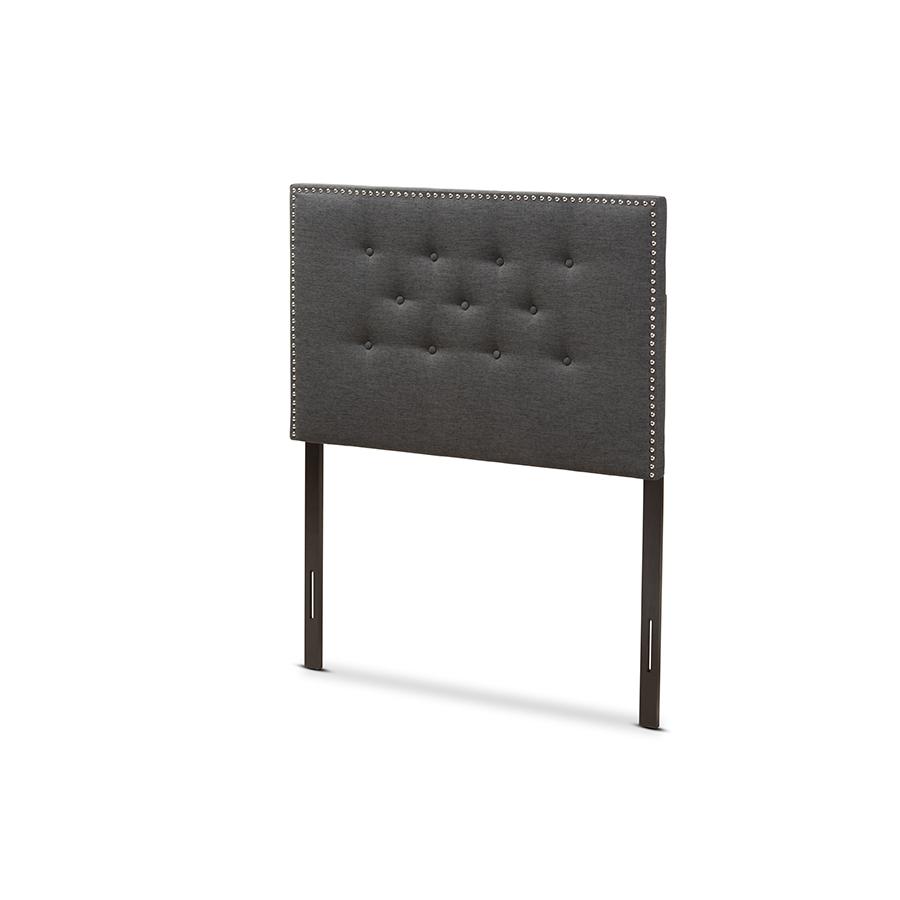 Windsor Modern and Contemporary Dark Grey Fabric Twin Size Headboard. The main picture.