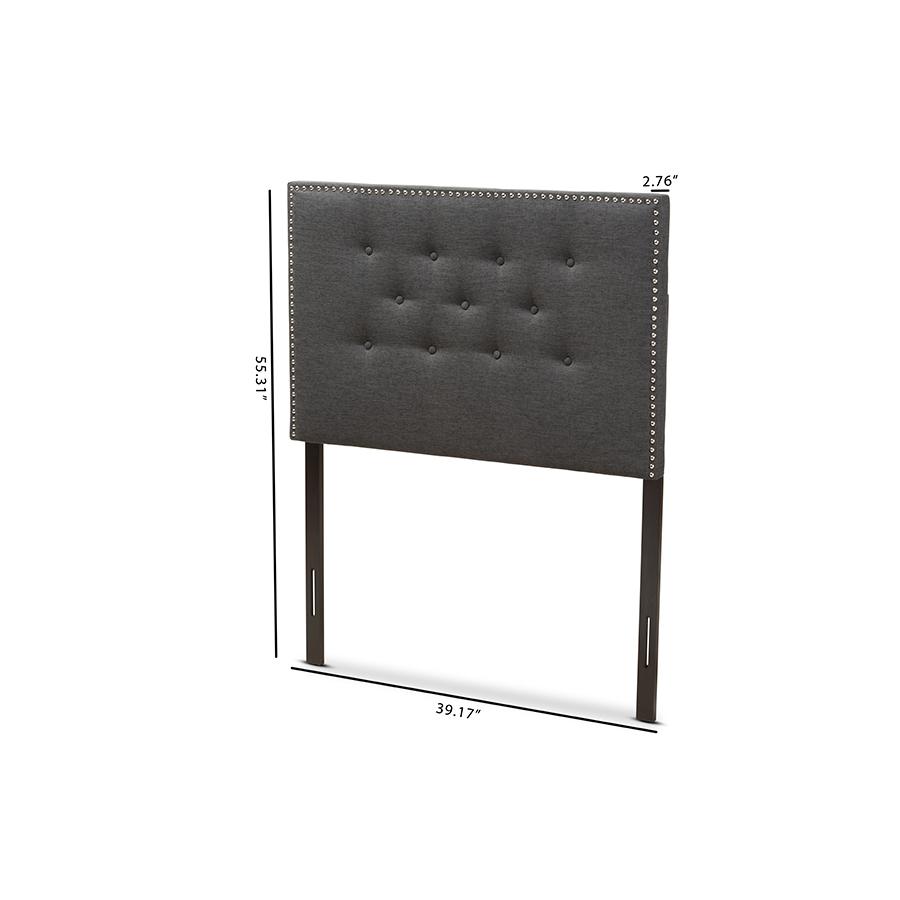 Windsor Modern and Contemporary Dark Grey Fabric Twin Size Headboard. Picture 6