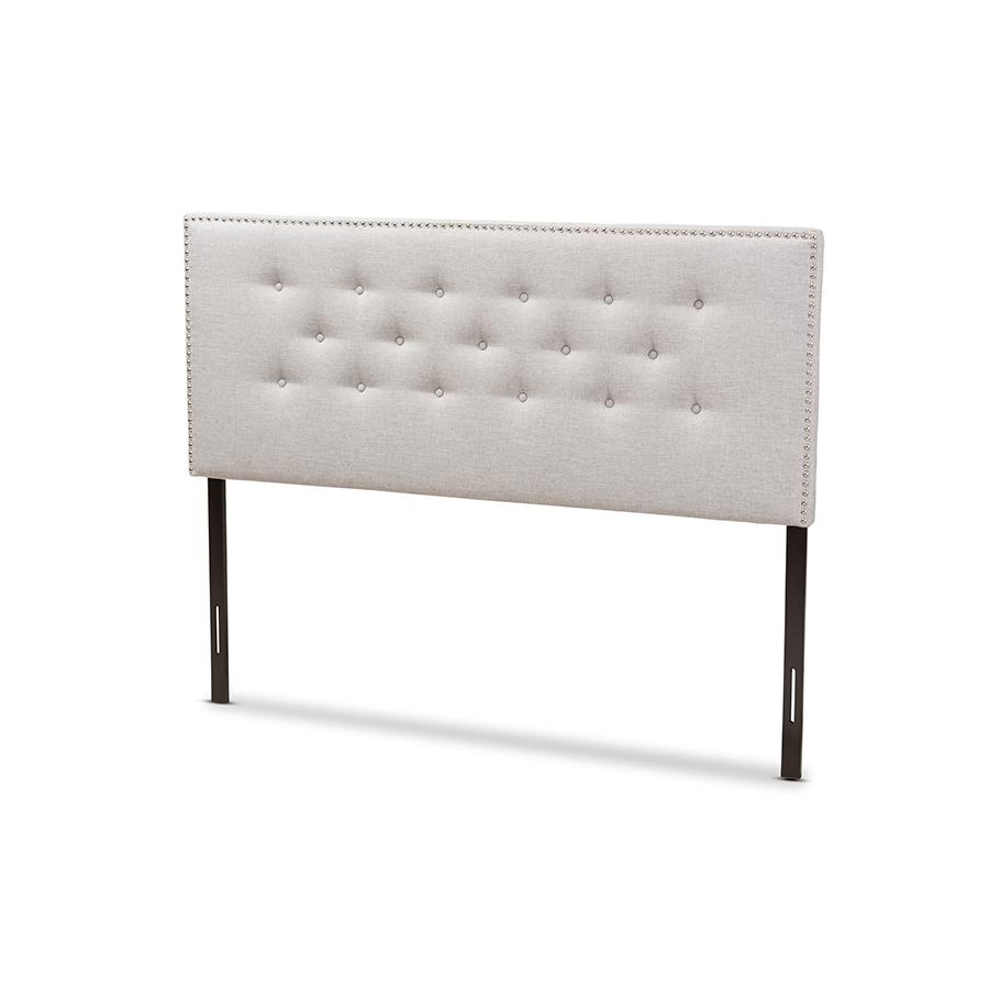 Windsor Modern and Contemporary Greyish Beige Fabric Upholstered Queen Size Headboard. Picture 1