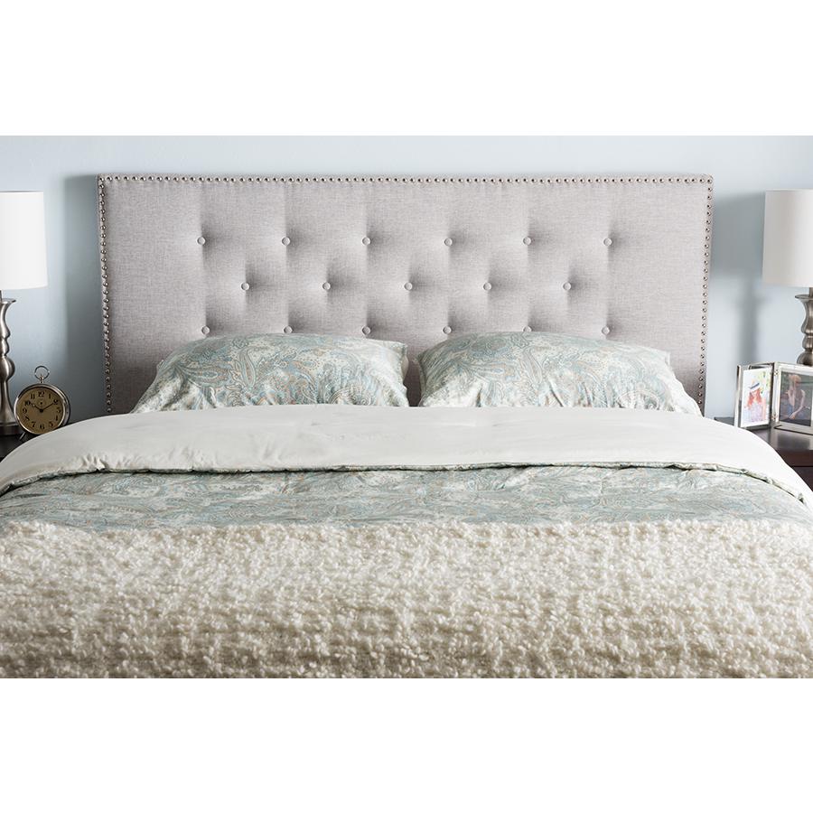 Windsor Modern and Contemporary Greyish Beige Fabric Upholstered King Size Headboard. Picture 4