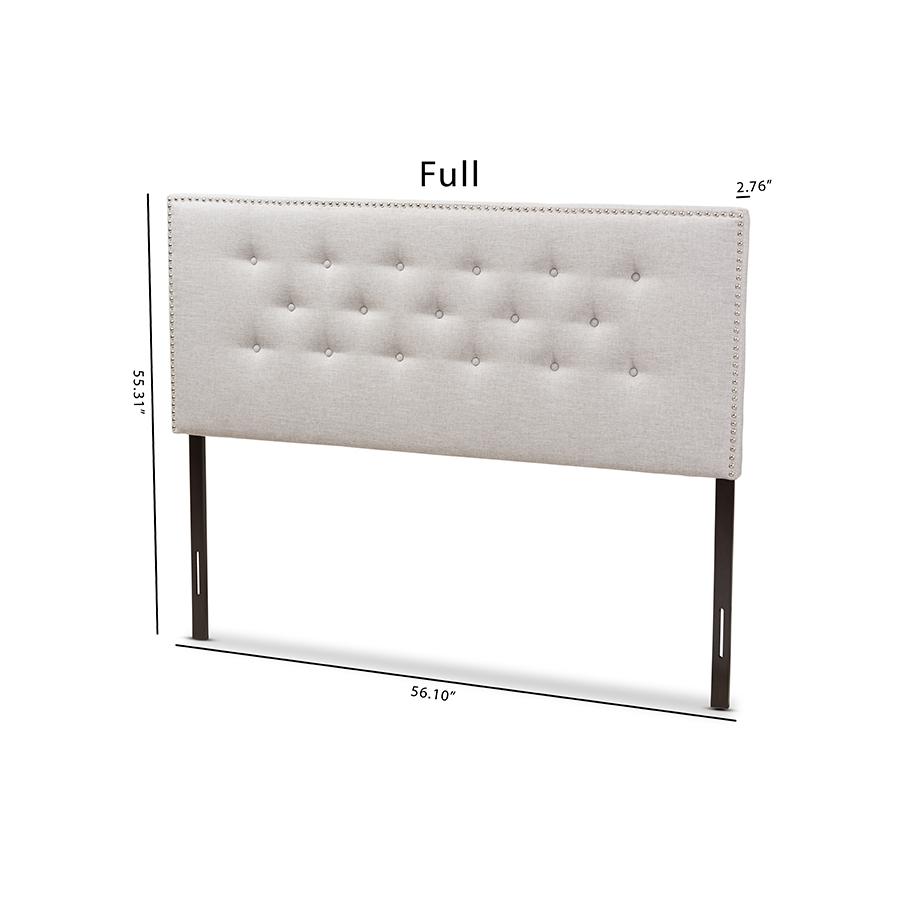 Windsor Modern and Contemporary Greyish Beige Fabric Upholstered Full Size Headboard. Picture 6