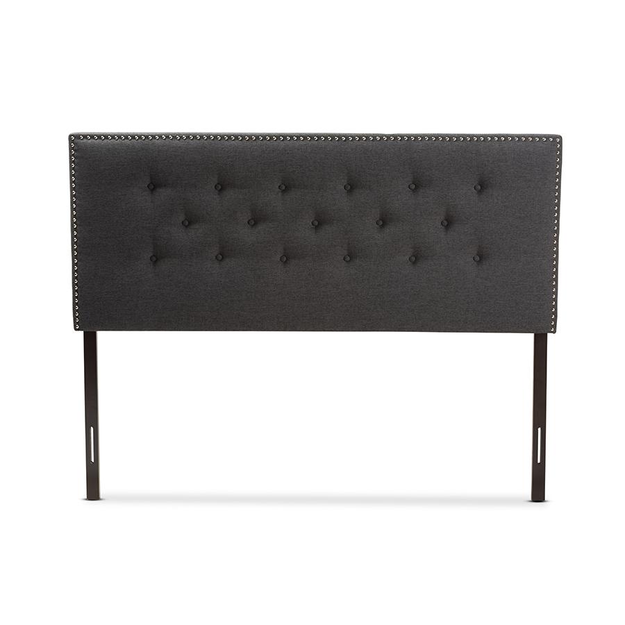 Windsor Modern and Contemporary Dark Grey Fabric Full Size Headboard. Picture 2