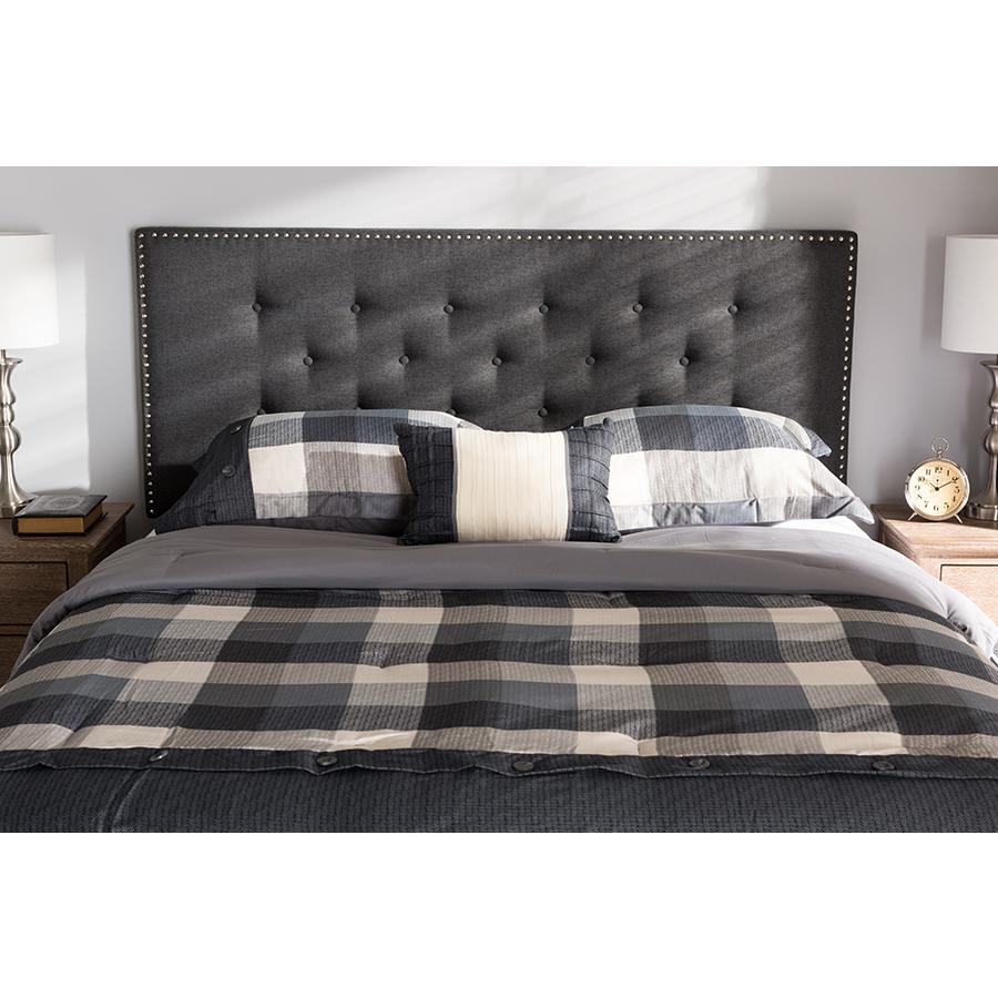 Windsor Modern and Contemporary Dark Grey Fabric King Size Headboard. Picture 4