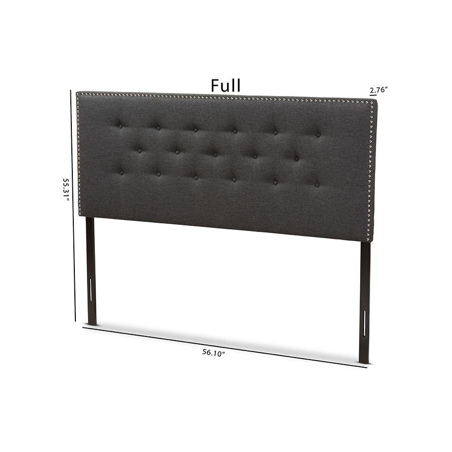 Windsor Modern and Contemporary Dark Grey Fabric Full Size Headboard. Picture 6