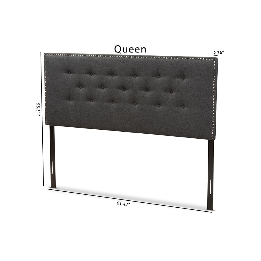 Windsor Modern and Contemporary Dark Grey Fabric Queen Size Headboard. Picture 6