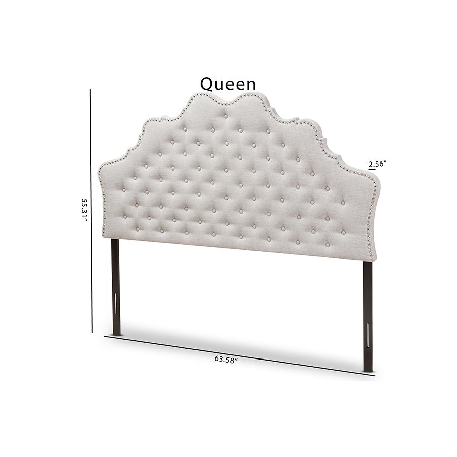 Hilda Modern and Contemporary Greyish Beige Fabric Queen Size Headboard. Picture 6
