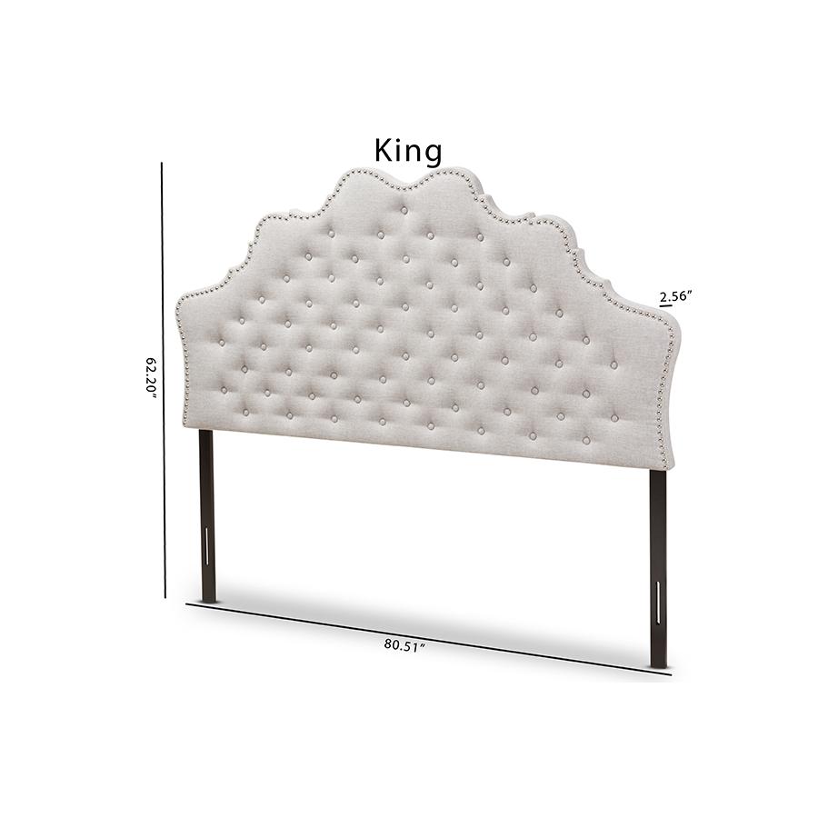 Hilda Modern and Contemporary Greyish Beige Fabric King Size Headboard. Picture 6