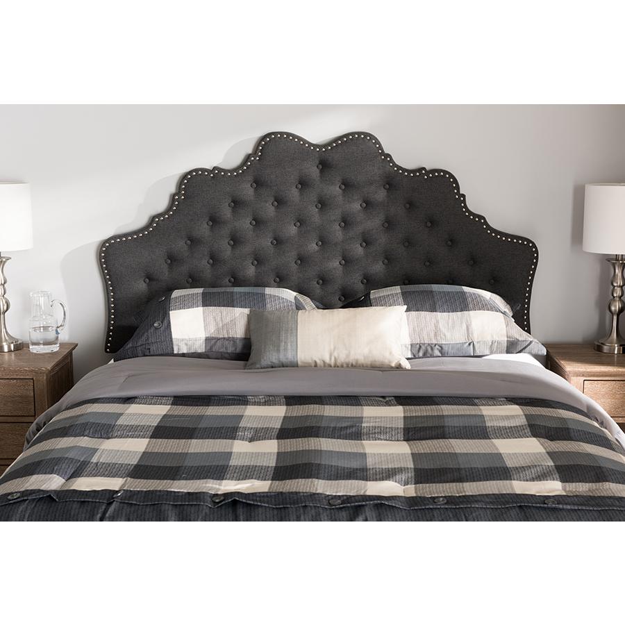 Hilda Modern and Contemporary Dark Grey Fabric King Size Headboard. Picture 4