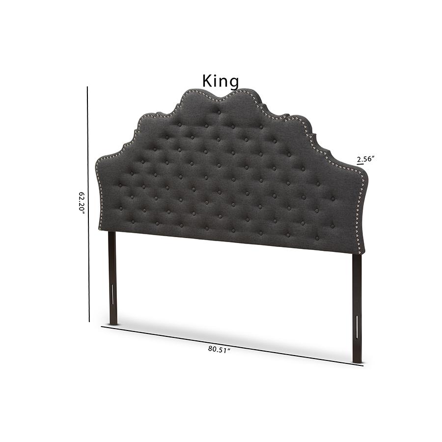 Hilda Modern and Contemporary Dark Grey Fabric King Size Headboard. Picture 6