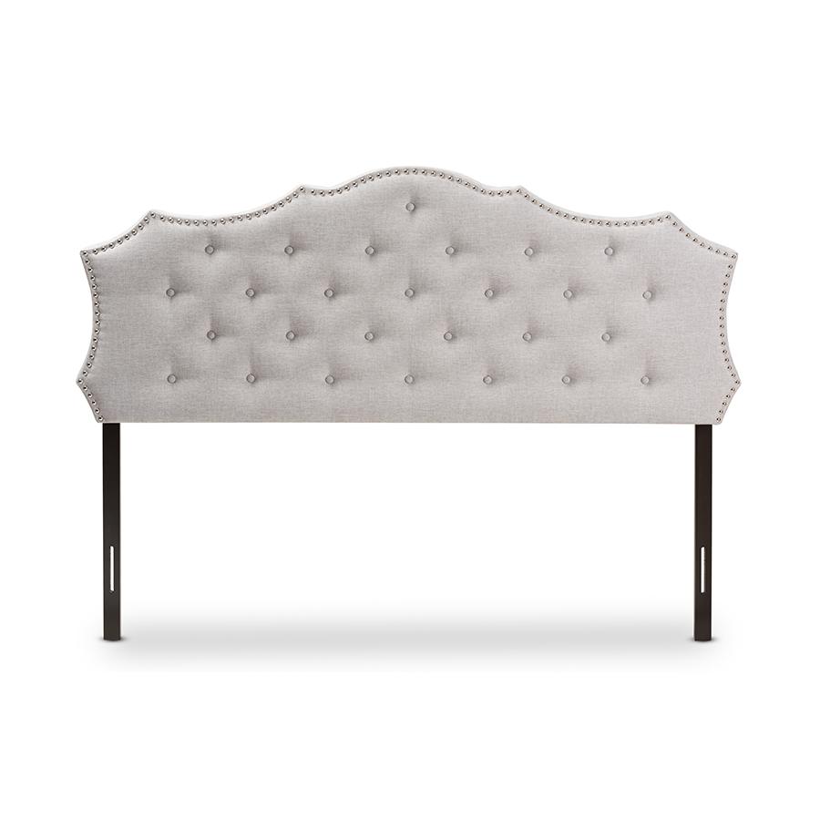 Aurora Modern and Contemporary Greyish Beige Fabric King Size Headboard. Picture 2