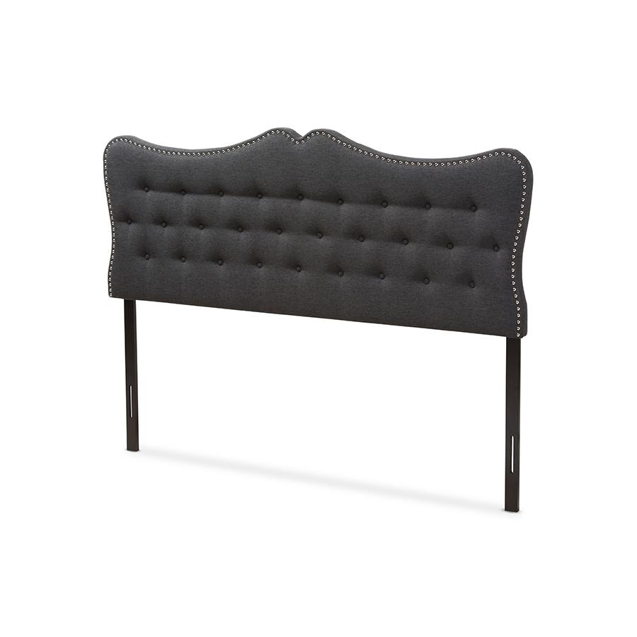 Emma Modern and Contemporary Dark Grey Fabric Queen Size Headboard. Picture 1