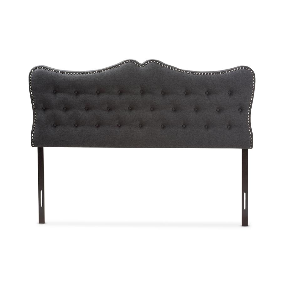 Emma Modern and Contemporary Dark Grey Fabric Queen Size Headboard. Picture 2
