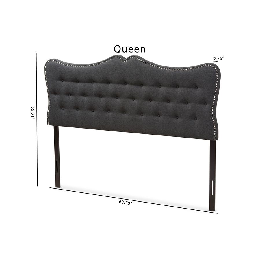Emma Modern and Contemporary Dark Grey Fabric Queen Size Headboard. Picture 6