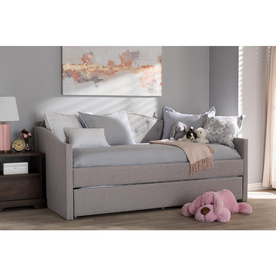 Kaija Modern and Contemporary Greyish Beige Fabric Daybed with Trundle. Picture 11