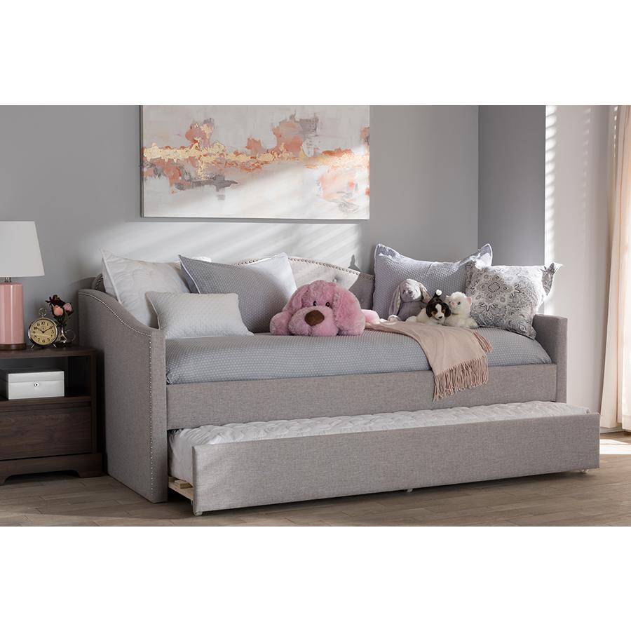 Kaija Modern and Contemporary Greyish Beige Fabric Daybed with Trundle. Picture 2