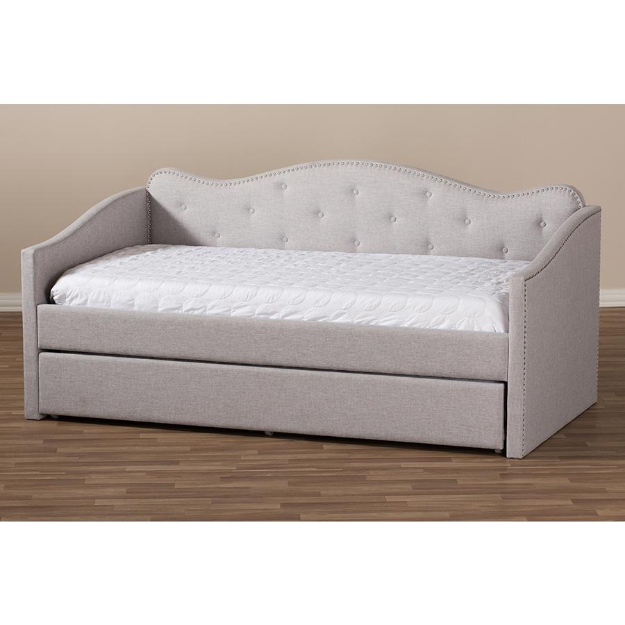 Kaija Modern and Contemporary Greyish Beige Fabric Daybed with Trundle. Picture 12