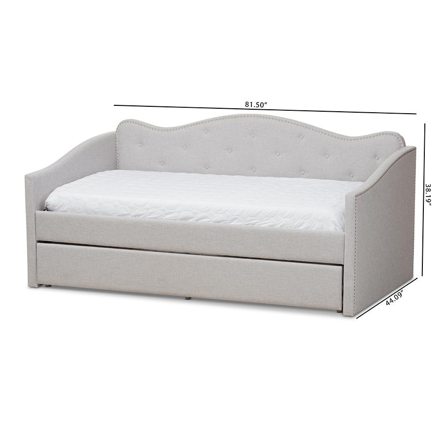 Kaija Modern and Contemporary Greyish Beige Fabric Daybed with Trundle. Picture 13