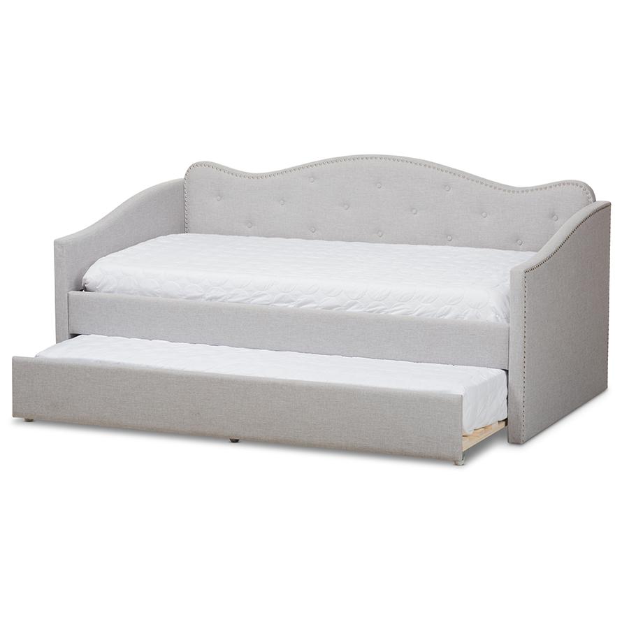 Kaija Modern and Contemporary Greyish Beige Fabric Daybed with Trundle. Picture 3