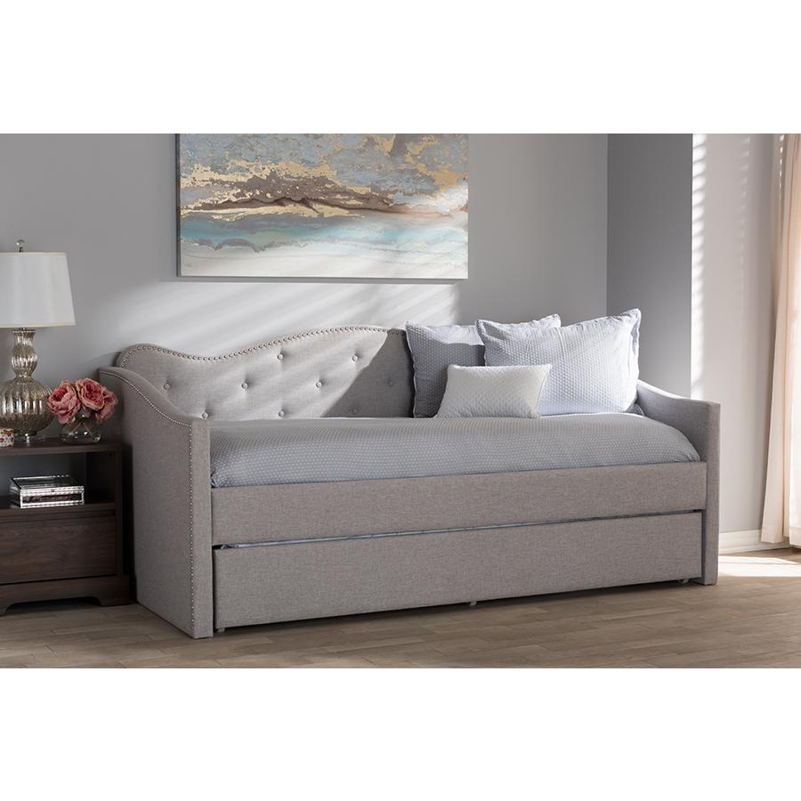 Kaija Modern and Contemporary Greyish Beige Fabric Daybed with Trundle. Picture 9