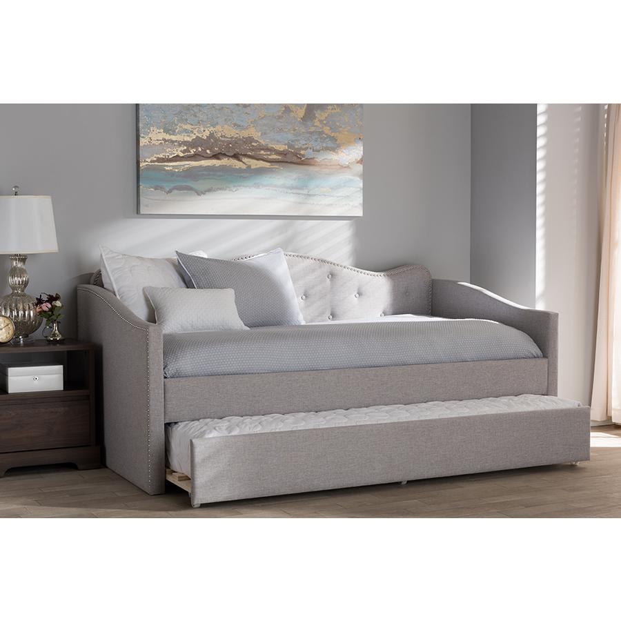 Kaija Modern and Contemporary Greyish Beige Fabric Daybed with Trundle. Picture 10