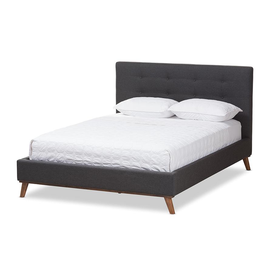 Valencia Mid-Century Modern Dark Grey Fabric Full Size Platform Bed. Picture 1