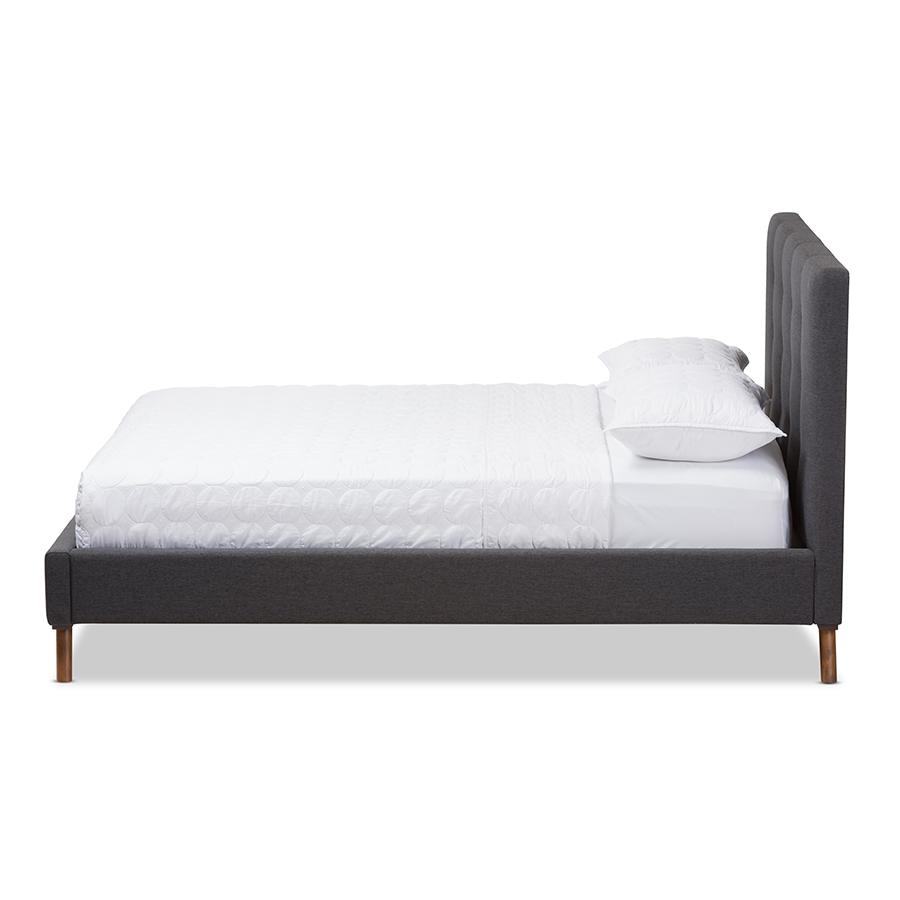 Valencia Mid-Century Modern Dark Grey Fabric Full Size Platform Bed. Picture 2