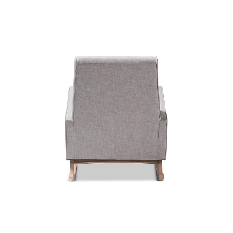 Marlena Mid-Century Modern Greyish Beige Fabric Upholstered Whitewash Wood Rocking Chair. Picture 5