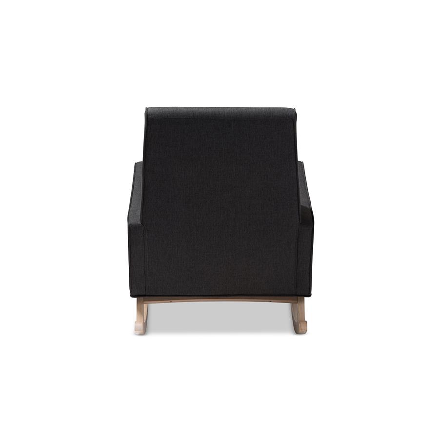 Marlena Mid-Century Modern Dark Grey Fabric Upholstered Whitewash Wood Rocking Chair. Picture 5