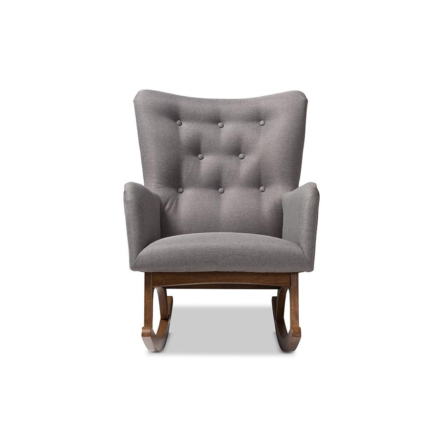 Baxton Studio Waldmann Mid-Century Modern Grey Fabric Upholstered Rocking Chair. Picture 2