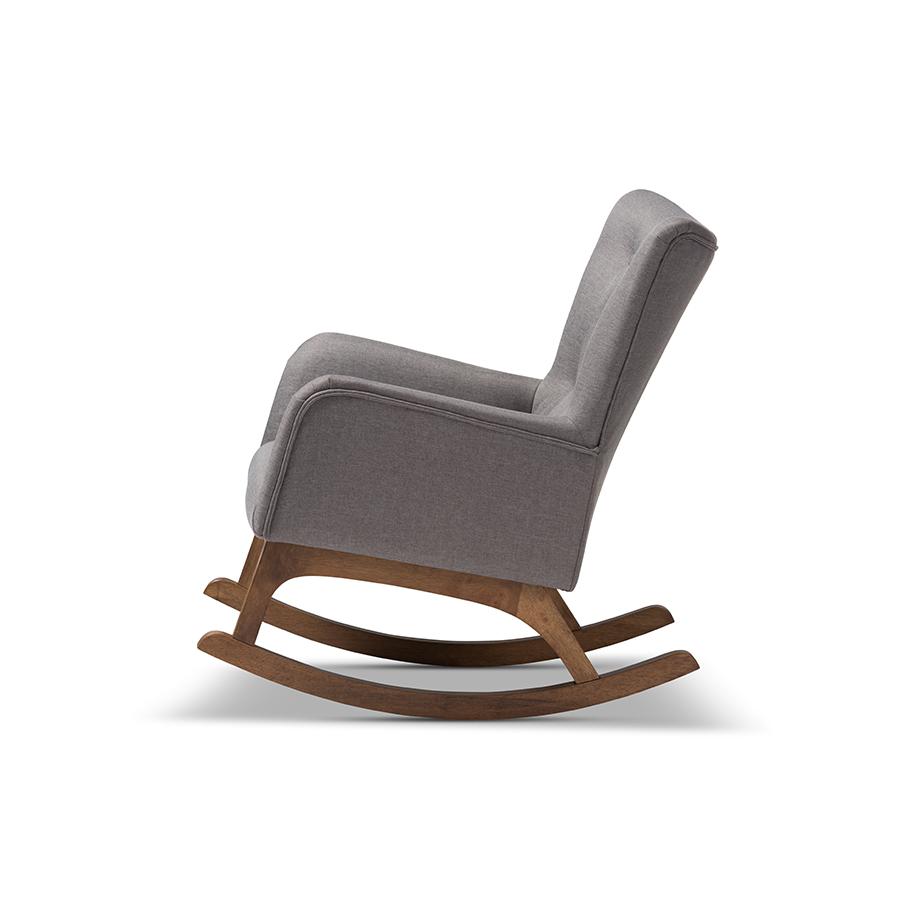 Baxton Studio Waldmann Mid-Century Modern Grey Fabric Upholstered Rocking Chair. Picture 3
