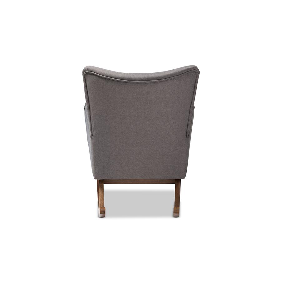 Baxton Studio Waldmann Mid-Century Modern Grey Fabric Upholstered Rocking Chair. Picture 4
