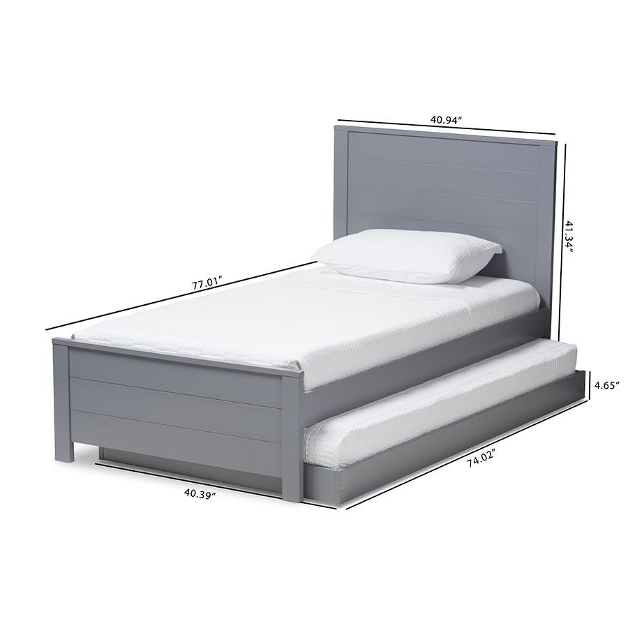 Classic Mission Style Grey-Finished Wood Twin Platform Bed with Trundle. Picture 2