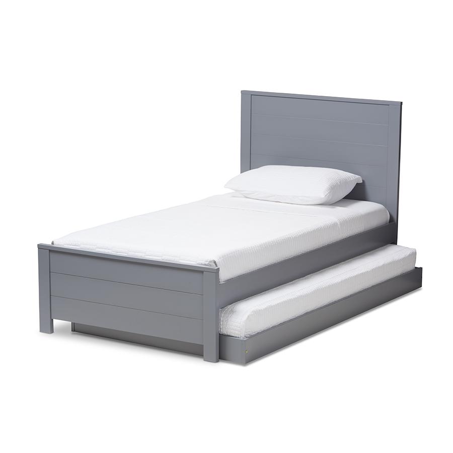 Classic Mission Style Grey-Finished Wood Twin Platform Bed with Trundle. Picture 3