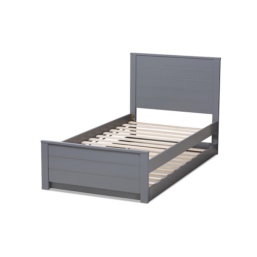 Classic Mission Style Grey-Finished Wood Twin Platform Bed with Trundle. Picture 5