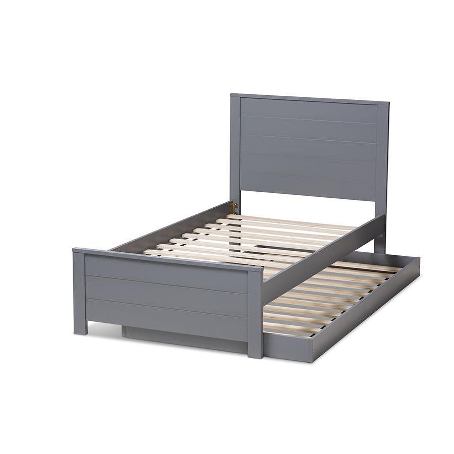 Classic Mission Style Grey-Finished Wood Twin Platform Bed with Trundle. Picture 6